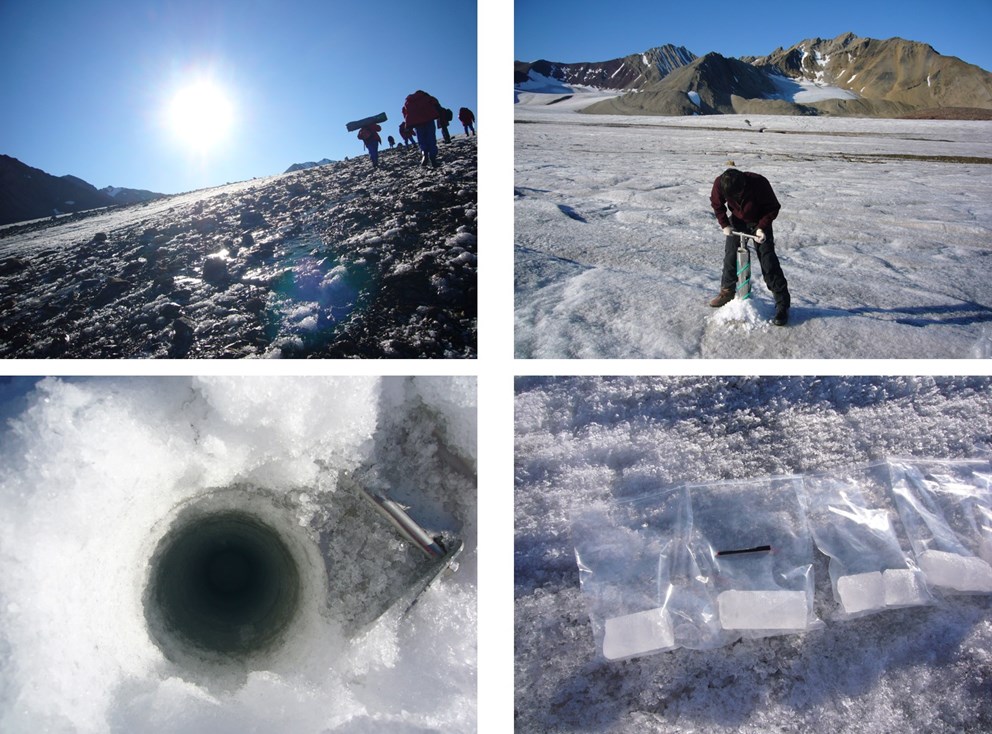 Way to collect ice core in glacier on, Ny-Ålesund, Svalbard
