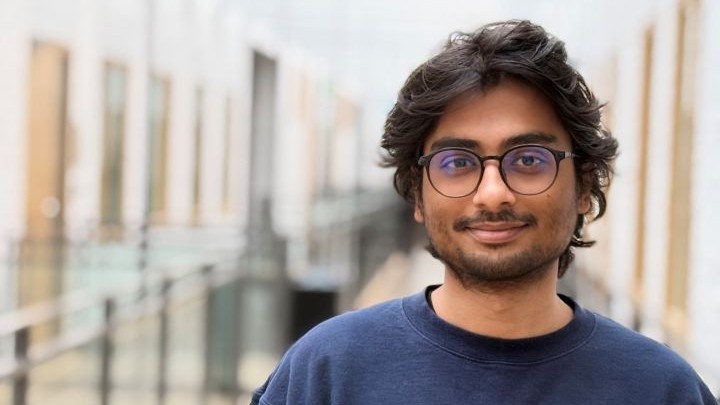 Researcher in atrium