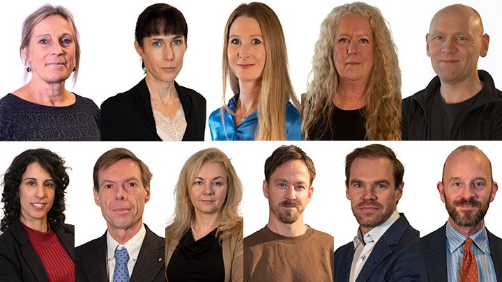 Ett montage med porträttbilder på elva forskare som skriver krönikor.