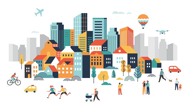 Illustration av en stad.