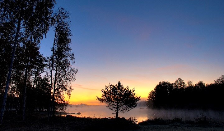 Sunrise over a lake.