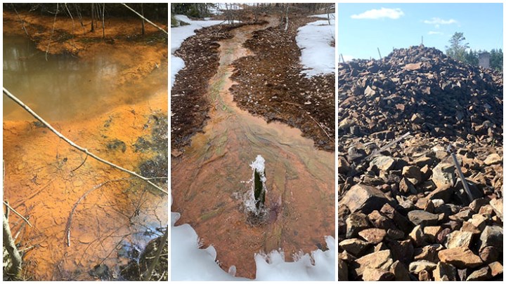 Ett collage av tre bilder i gruvmiljö