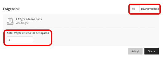 skärmbild: ange antal frågor