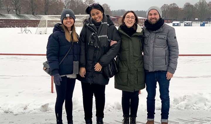 Matilde, Fitri, Marta and Fabian on the Örebro University campus.