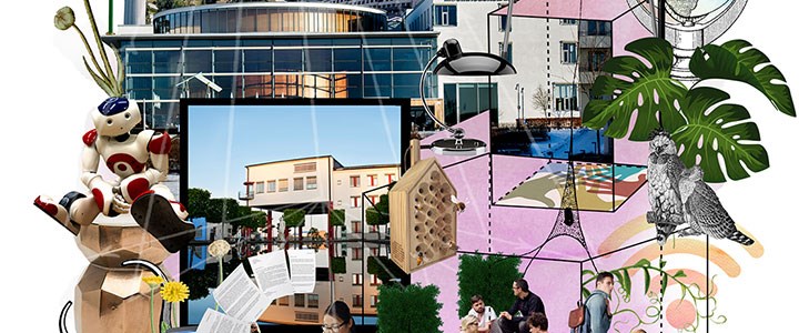 Illustration i form av ett collage som beskriver Örebro Campus Lab