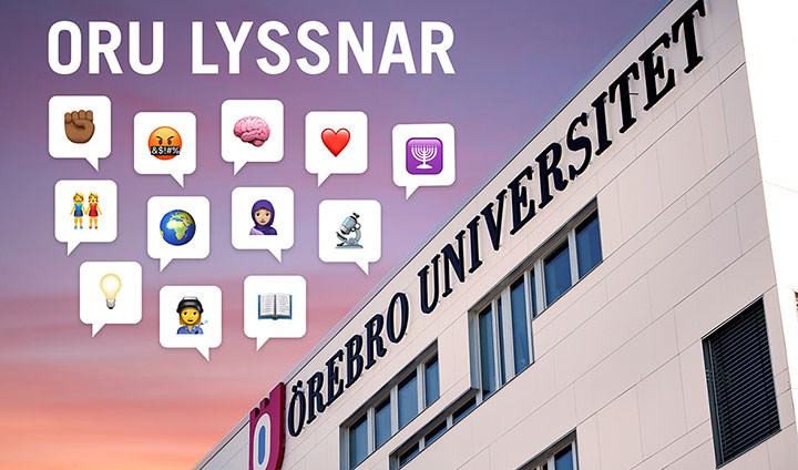 Illustration oru lyssnar. Örebro universitet med emojis. 