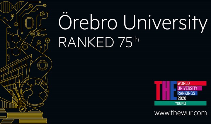 A poster with the text Örebro University Ranked 75th