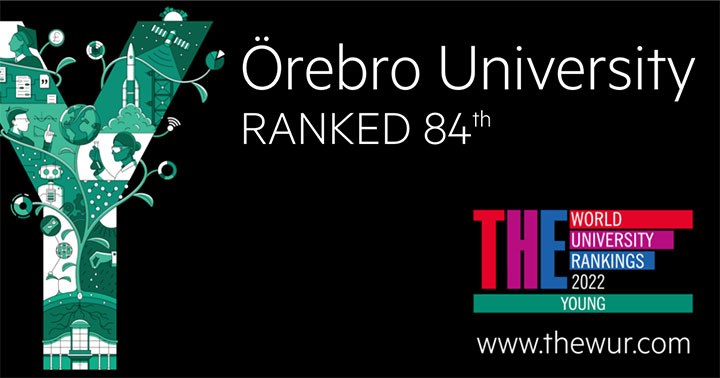 Grafik som visar att Örebro universitet är på plats 84 på THE Young-rankning av världens unga universitet. 