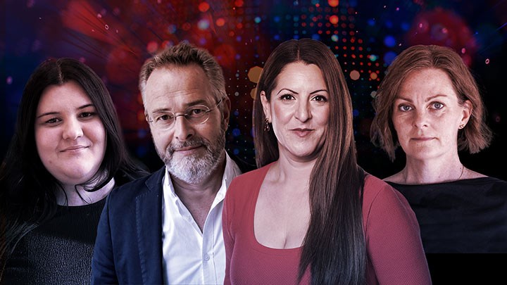 Tre kvinnor och en man i ett collage. 