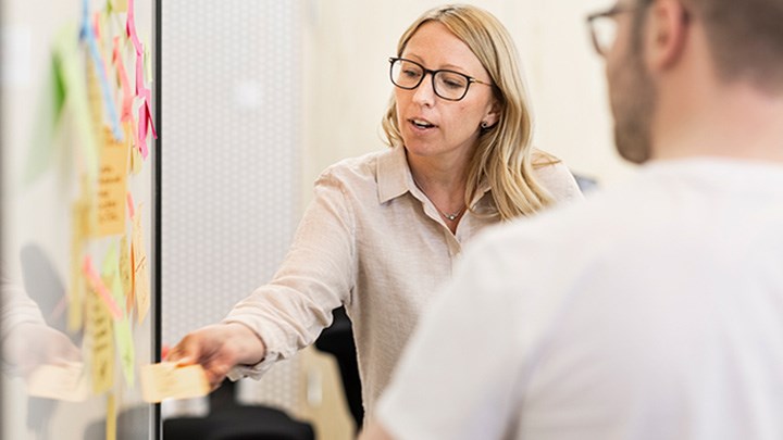 Two researchers talking