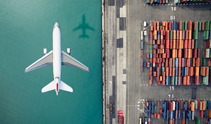 Airplane and harbour