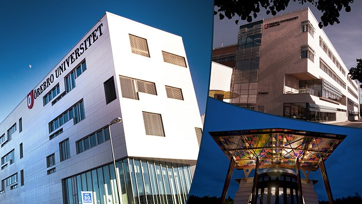 Tre hus från Örebro universitets tre olika campus.