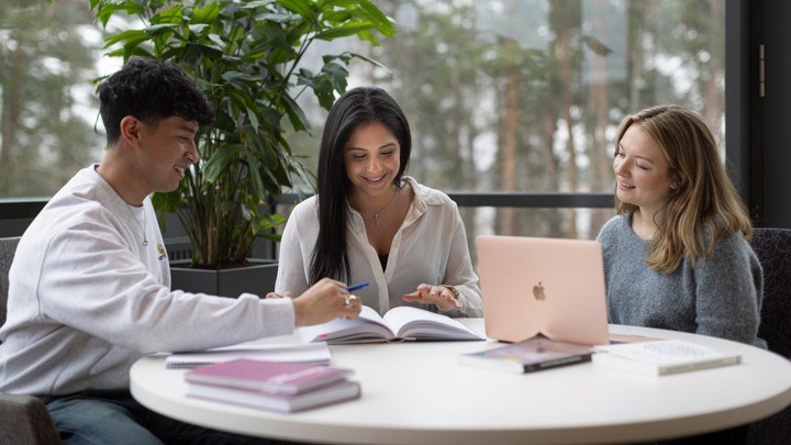 Students and a robot