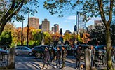 Parken Boston Public Garden. I bakgrunden syns skyskrapor.