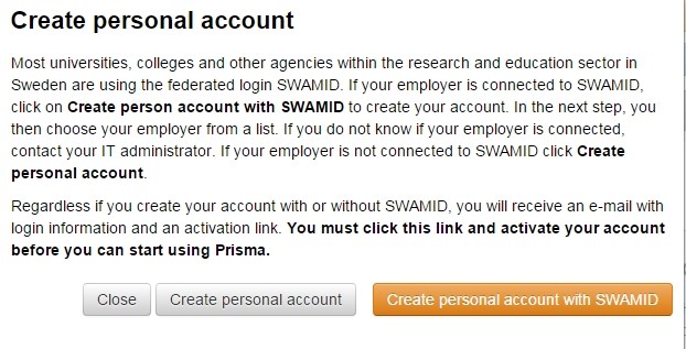 Create an account with SWAMID