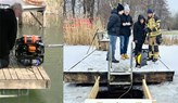 AI-forskarna Kavyaa Somasundaram och Martin Längkvist på Örebro universitet och mjukvaruutvecklare Martin Karlsson på Piktiv AB samlar in data tillsammans med Saab och Nerikes Brandkår. Här testar de en undervattensrobot för att lära sig mer om hur sonarbilderna ser ut och ska tolkas.