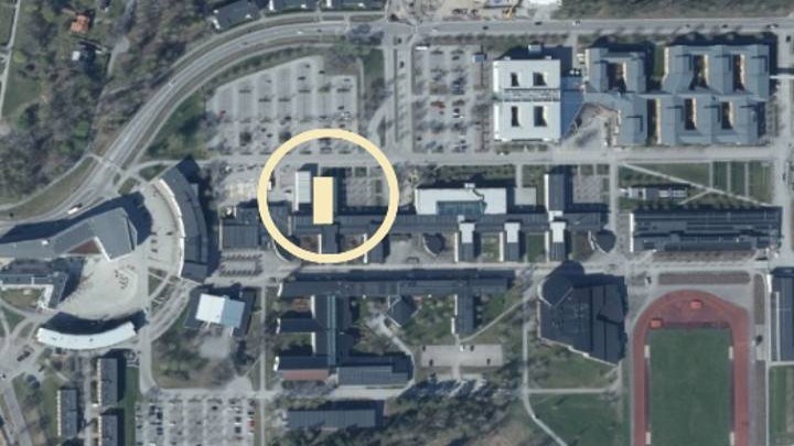 Kartbild över campus med markerad plats för Learning Lab