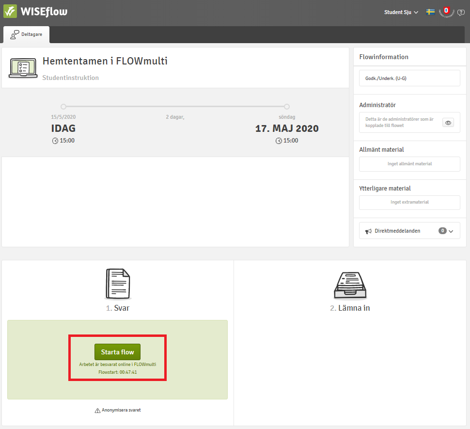 Hemtentamen FLOWmulti ej startat