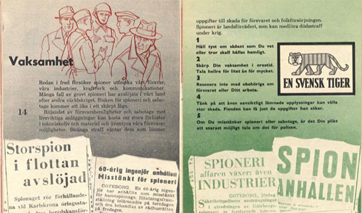 Två sidor från broschyren 1961. Här syns bland annat den klassiska bilden "En svensk tiger".