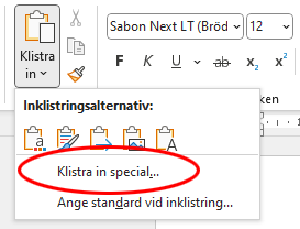 klistra in text special