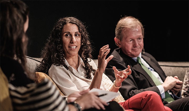 Amy Loutfi, professor vid Örebro universitet, och Marcus Wallenberg, vd i SEB och Saab, under Smarta samtal. Foto: Jonas André