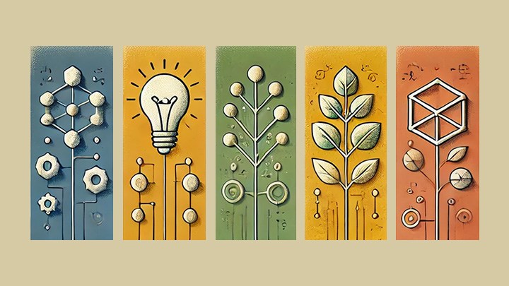 Illustration med fem symboler.