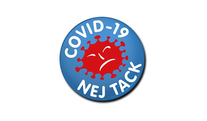 En cirkel med texten Covid-19 - nej tack.