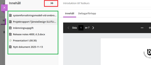 Skärmbild - innehållsförteckning