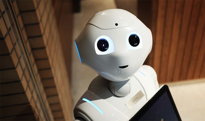 Pepper the robot looks into the camera