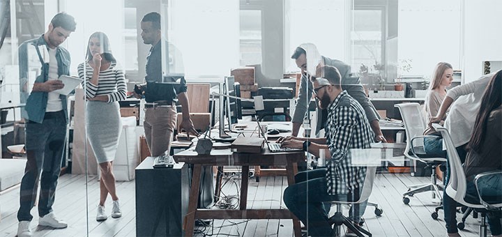 People work in an office.