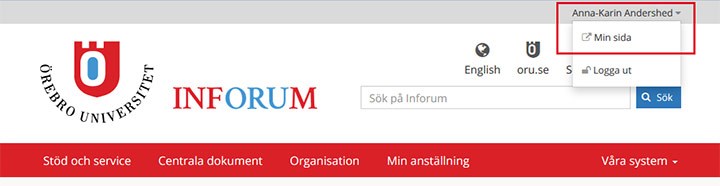 Skärmdump som visar inloggning till Min sida.