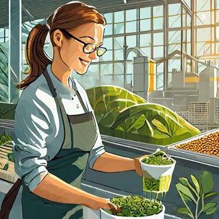 Bild på kvinna som jobbar med att processa växtproteiner