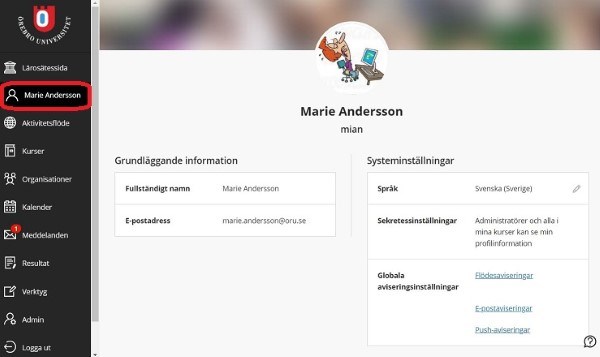 Skärmbild-personliga inställningar