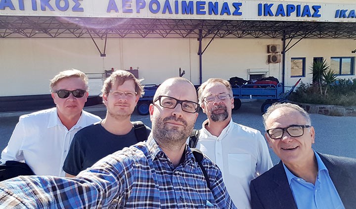 Five Örebro researchers want to unravel the mystery of why there are so many sprightly 100-year-olds on Ikaria. From left to right: Allan Sirsjö, Mikael Ivarsson, Alexander Persson, Magnus Grenegård and Nikolaos Venizelos.