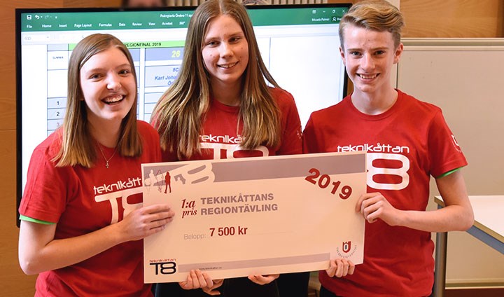 Vinnarlaget från klass 8E: Elin Nolåkers, Molly Björkman och Gustav Skagerlund.