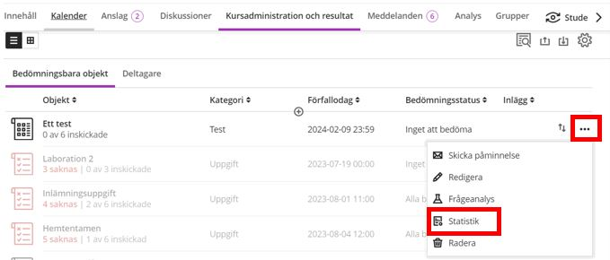 Skärmbild - objektstatistik