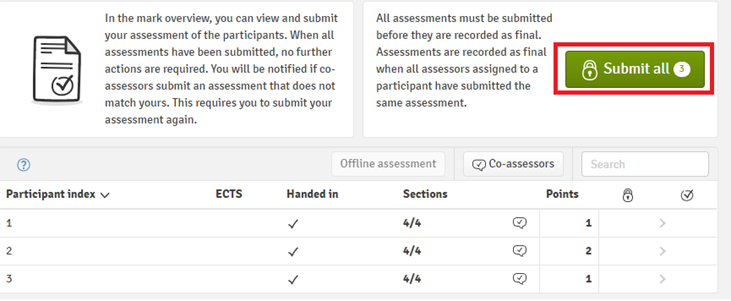 go to submission of assessments