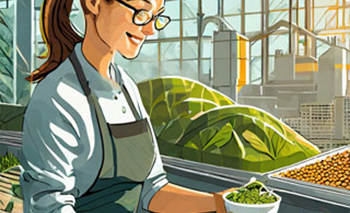 Bild på kvinna som jobbar med att processa växtproteiner