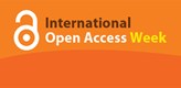 Texten "International Open Access Week" på orange bakgrund.