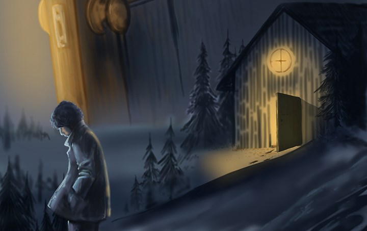 Målning, vintrigt landskap