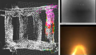 Smoky environment with the silhouette of a person and headlights