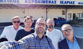 Allan Sirsjö, Mikael Ivarsson, Alexander Persson, Magnus Grenegård och Nikolaos Venizelos tar en groupie på Ikarias flygplats