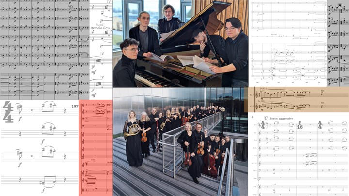 Notskrift och studenter med klassiska instrument