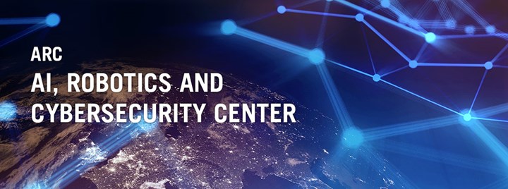 Bild över jordklotet och texten ARC AI, robotics and cybersecurity center.