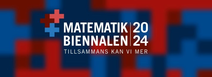 Matematikbiennalen 2024, tillsammans kan vi mer på en bakgrund av plustecken