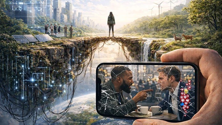 AI-genererad bild av en mobilkamera som filmar två personer