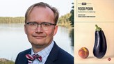 A collage featuring Örebro researcher Jonatan Leer on the left and the book “Food Porn” on the right.