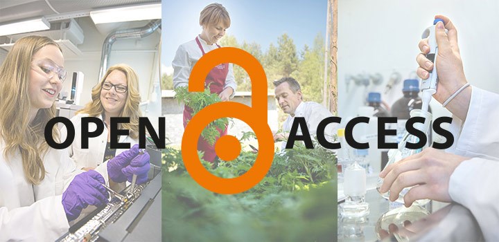 Collage med forskare och texten Open access.