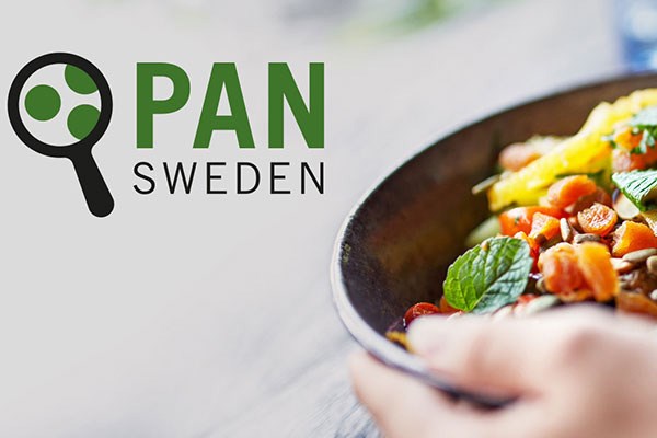 PAN Sweden och en tallrik med mat.