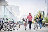 Picture of people with bikes at Campus